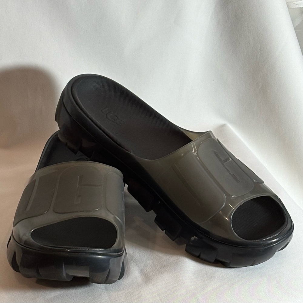 UGG Sz 8.5 (estimated) Jella Clear Charcoal Slide Platform Slip on Sandals NEW
